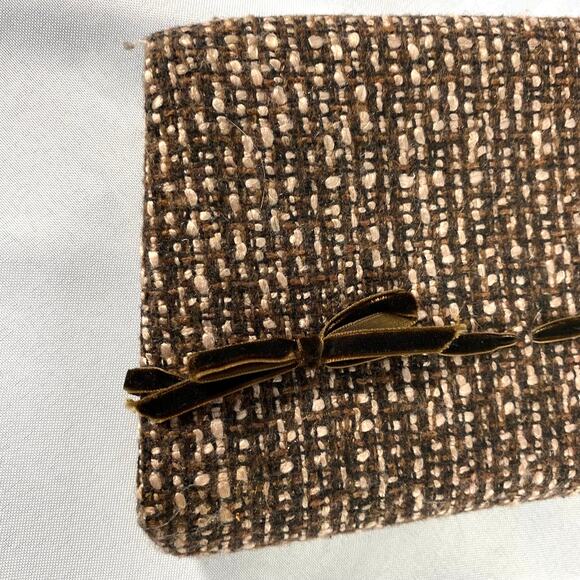 Vintage Worthington Tweed Bag Framed Clutch Brown Kiss Lock Old Money Gold Chain - Picture 4 of 6